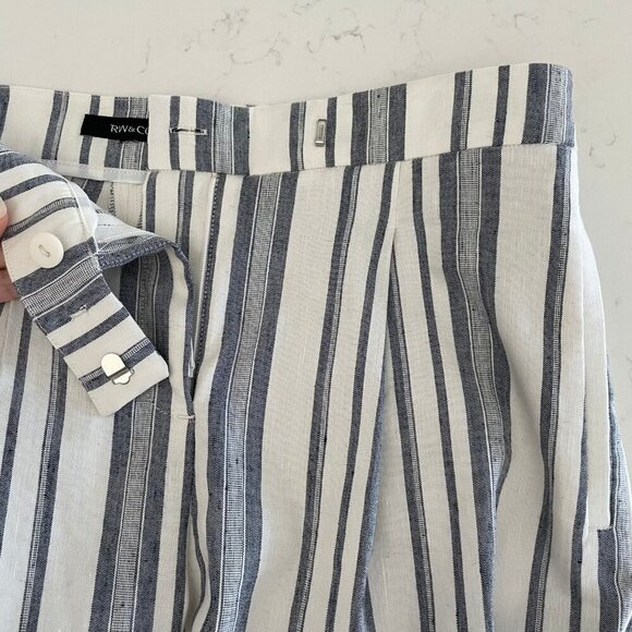 RW&CO. Stylish Comfy Linen + Poly Pleated Front Striped Pants Blue Cream Sz S - Picture 6 of 12